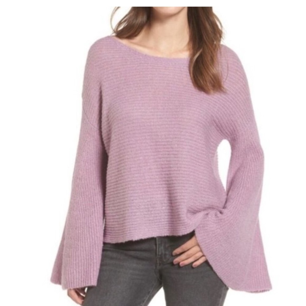 BP Nordstrom Lavender Bell Sleeve Crop Sweater Women's Medium Boho Knit